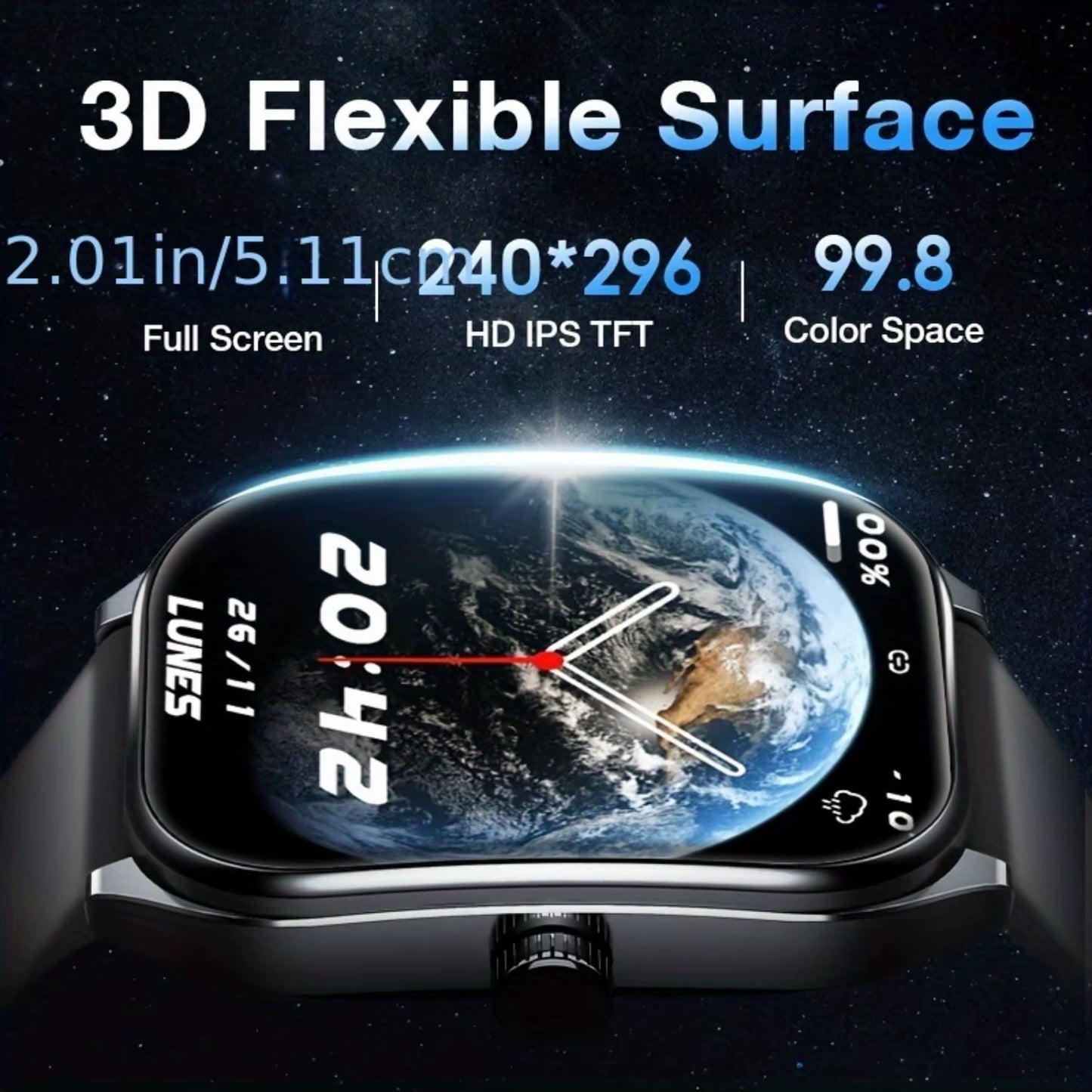 2.01-Inch Screen Curved Screen Smart Watch Perfectly Fits the Wrist Curve Wireless 5.3 HD Calls 100+ Sports Modes Outdoor Sports
