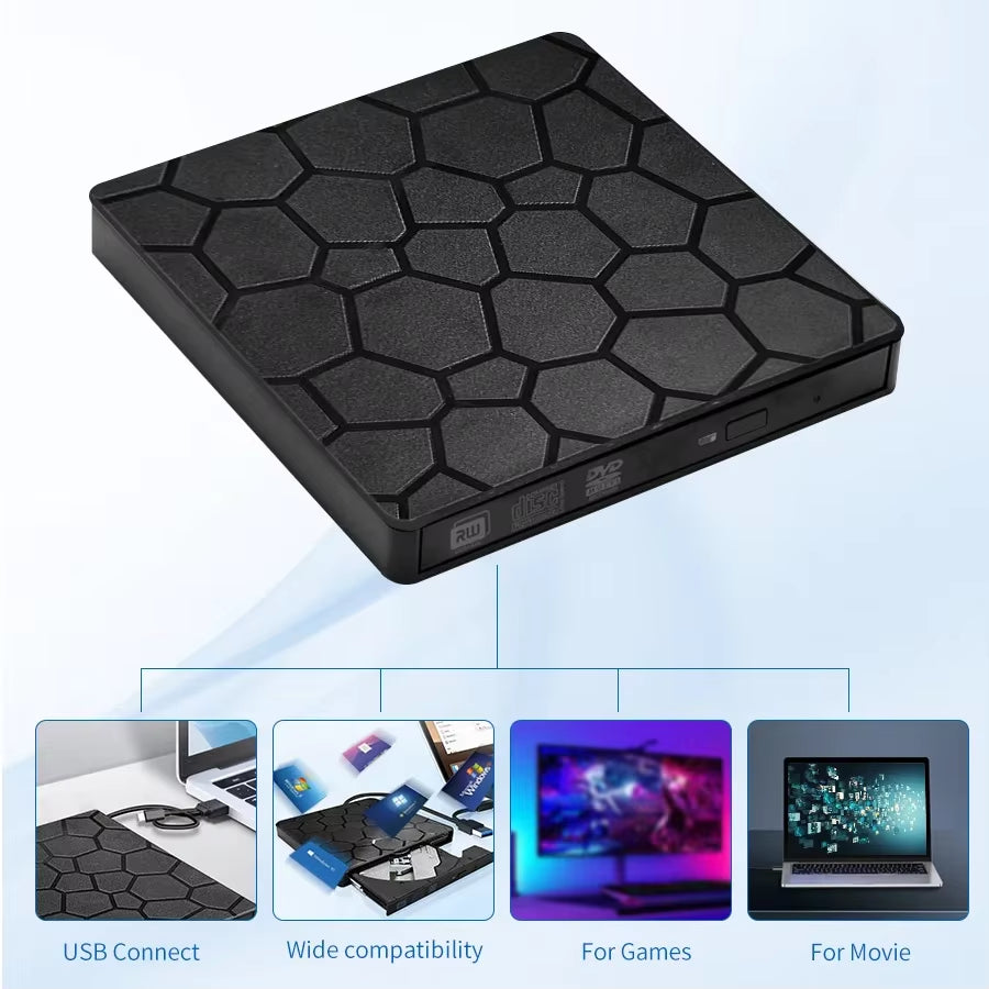 External DVD RW Drive USB 3.0 Type C 2 in 1 Interface Slim DVD CD Writer Burner Reader Player Optical Drive for Laptop PC