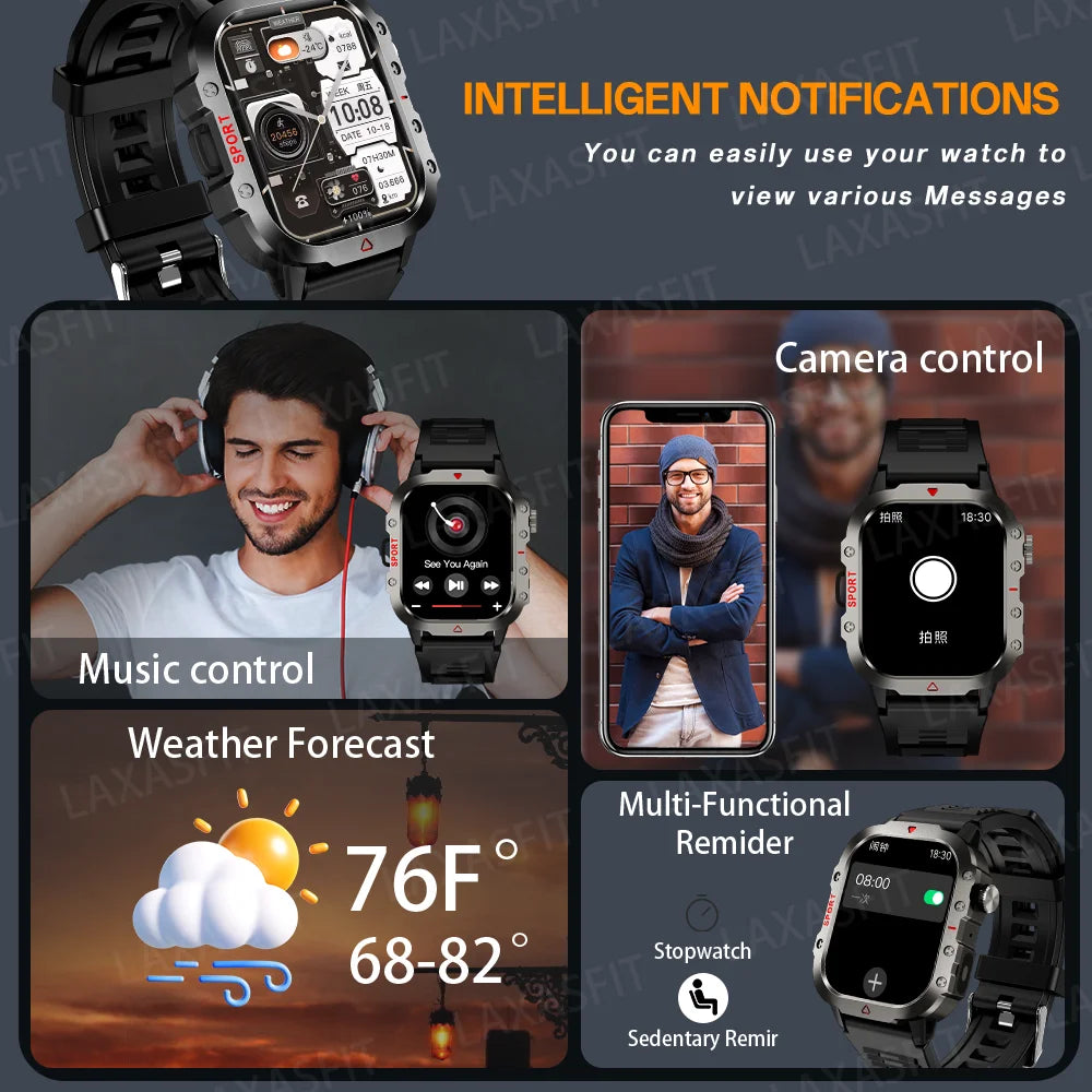 Smart Watch Bluetooth Voice Call Smart Watch with LED Flashlight Health Monitor Outdoor Sports Smart Watch