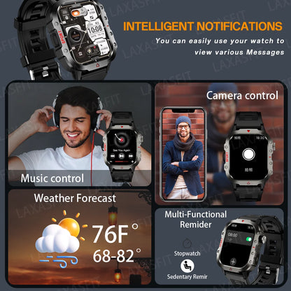 Smart Watch Bluetooth Voice Call Smart Watch with LED Flashlight Health Monitor Outdoor Sports Smart Watch