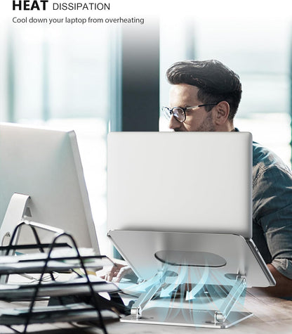 Laptop Stand, Adjustable Multi-Angle Laptop Holder, Compatible for Laptops up to 17 Inches, Sturdy Aluminum & Silicone, Silver