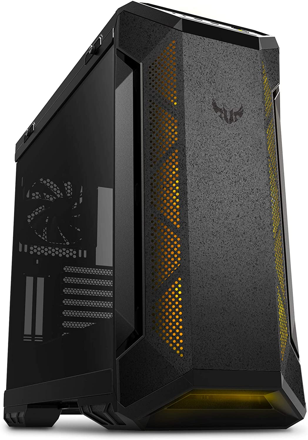 TUF Gaming GT501 Mid-Tower PC Case for up to EATX Motherboards with USB 3.0 Front Panel, Smoked Tempered Glass, Steel Construction, and Four Case Fans